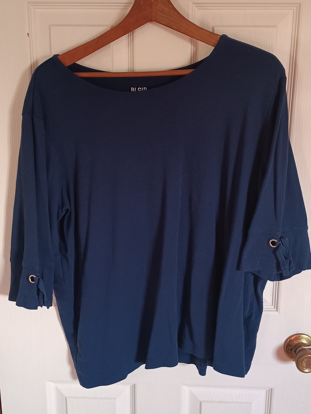 Blair Navy Boatneck Tunic with Tie-Sleeve Grommet Detail